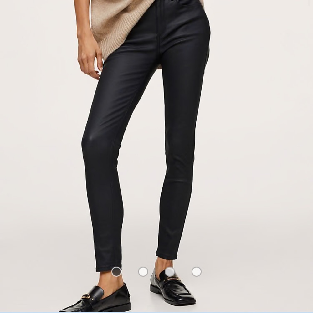 Mango Coated Denim High waisted Ankle Black Wet Look/Faux Leather Pants, size 4